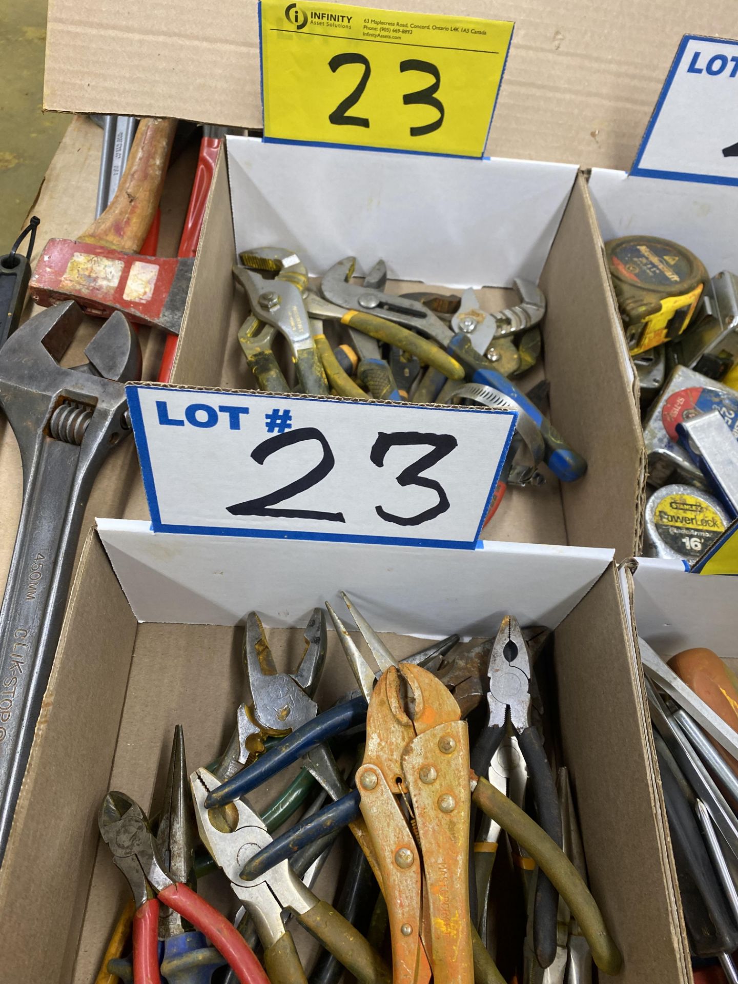 LOT OF (6) BOXES OF PLIERS, DRIVERS, CHANNEL LOCKS, MEASURING TAPES, PUNCHES, CUTTERS - Image 3 of 3