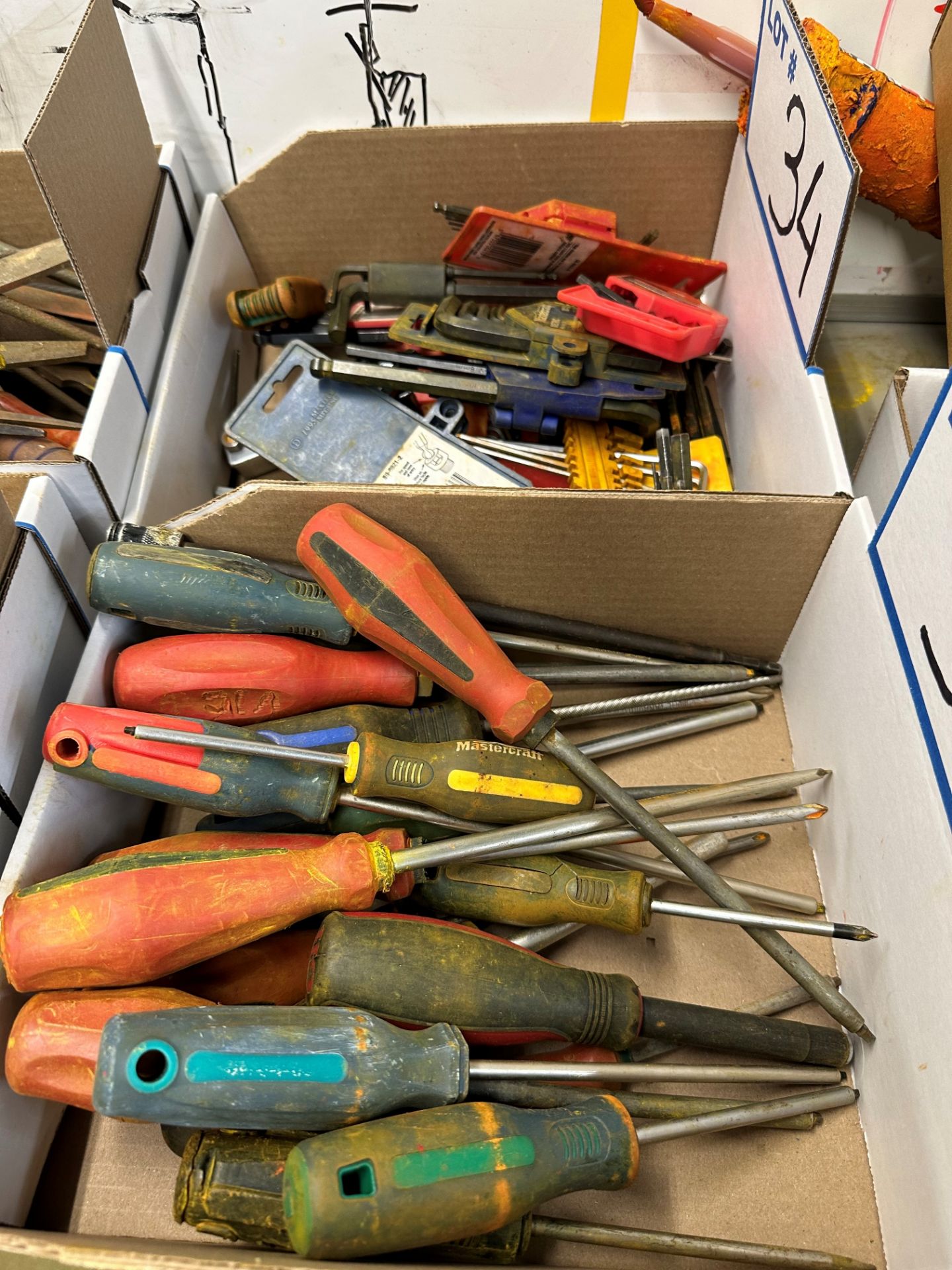 LOT OF (5) BOXES OF PIPE WRENCHES, CHANNEL LOCKS, AXE, DRIVERS, ALLEN KEYS, FILES - Image 3 of 3