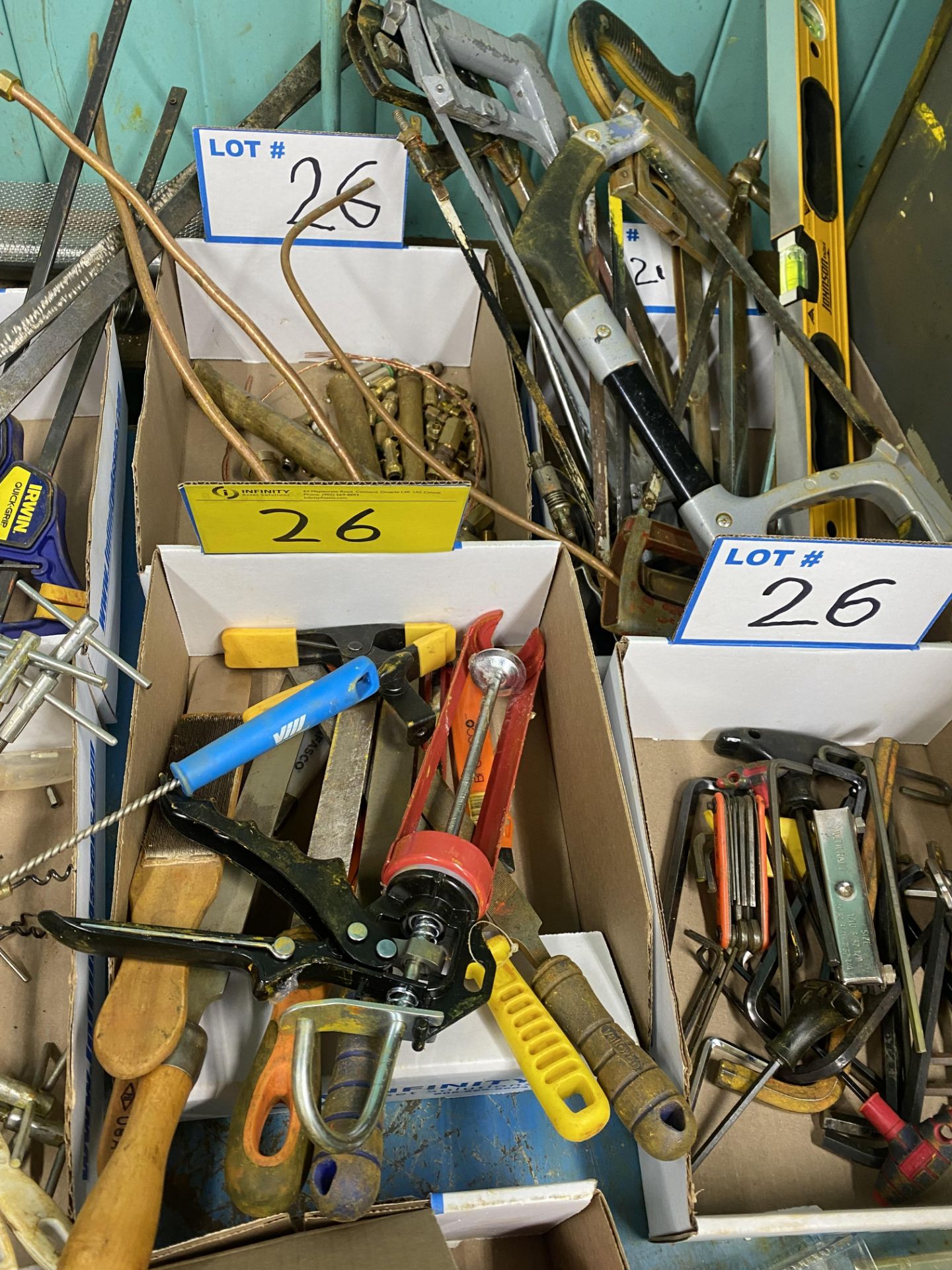 LOT OF (6) BOXES OF HACK SAWS, CLAMPS, ALLEN KEYS, FILES, BRASS BARS, HAND SCREW PULLERS - Image 2 of 3