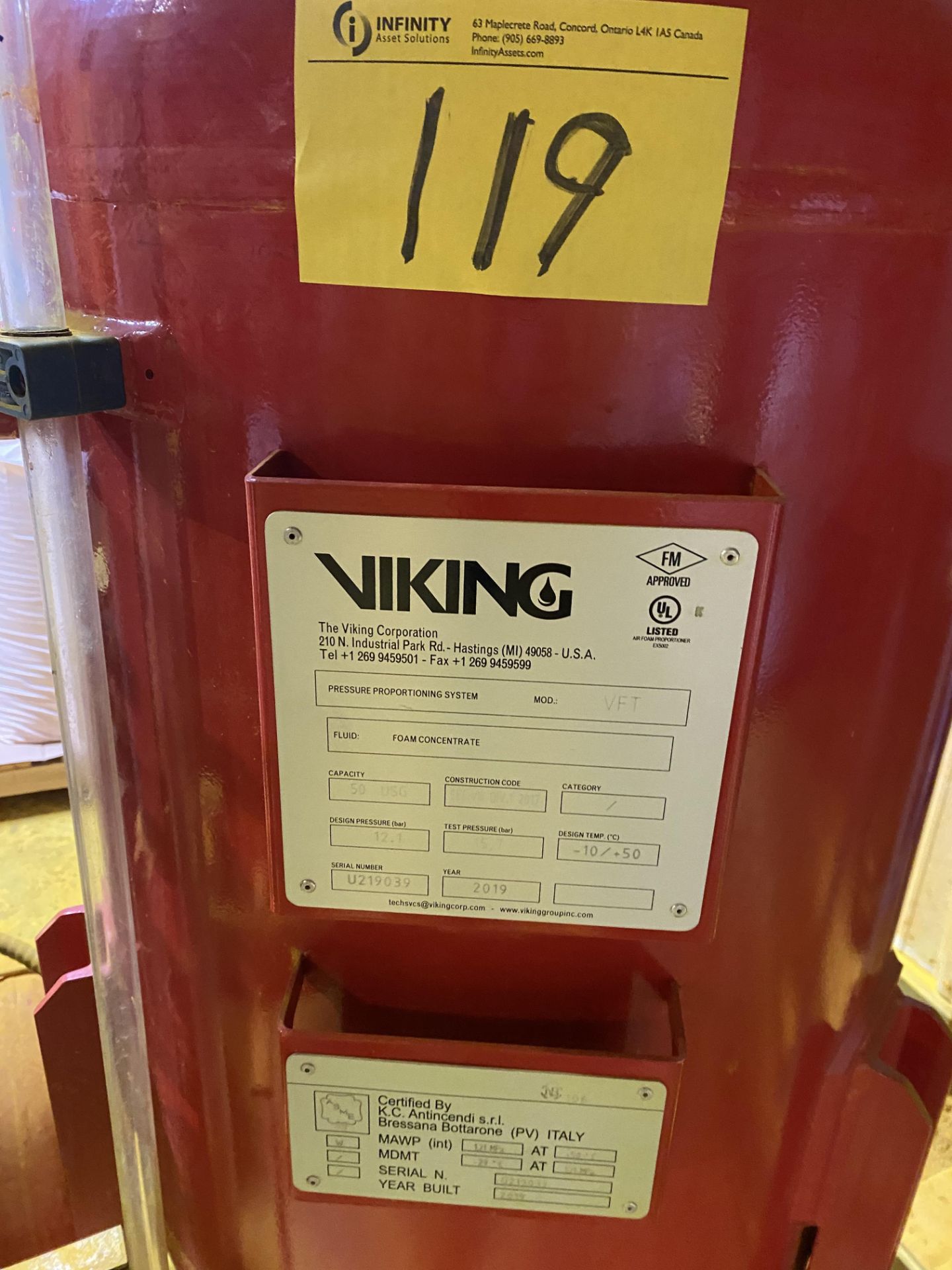 2019 VIKING VFT PRESSURE PROPORTIONING SYSTEM (FOAM CONCENTRATE), S/N U219039 - Image 3 of 3