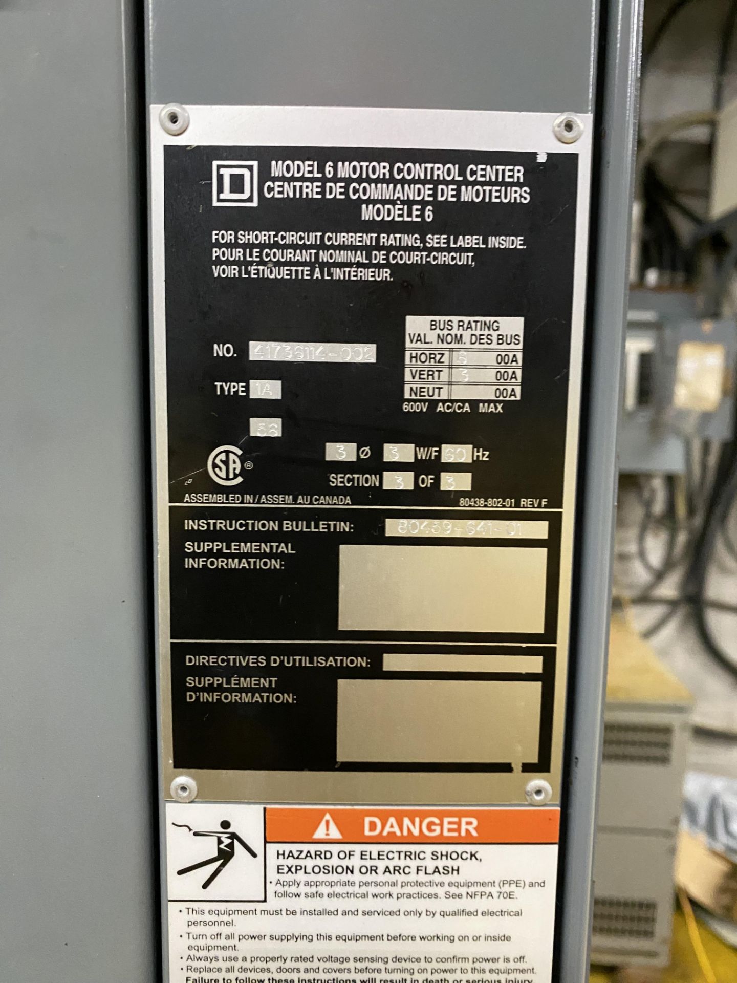 SQUARE D MODEL 6 LOW VOLTAGE MOTOR CONTROL CENTER, (3) BANKS, APPROX. (15) BREAKERS (WIRE TO BE - Image 8 of 10