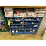 WIRE SPOOL RACK, PIGEON HOLE CABINET W/ ARO KITS, GASKETS, SHELVING UNITS W/ SANDING BELTS, SAFETY