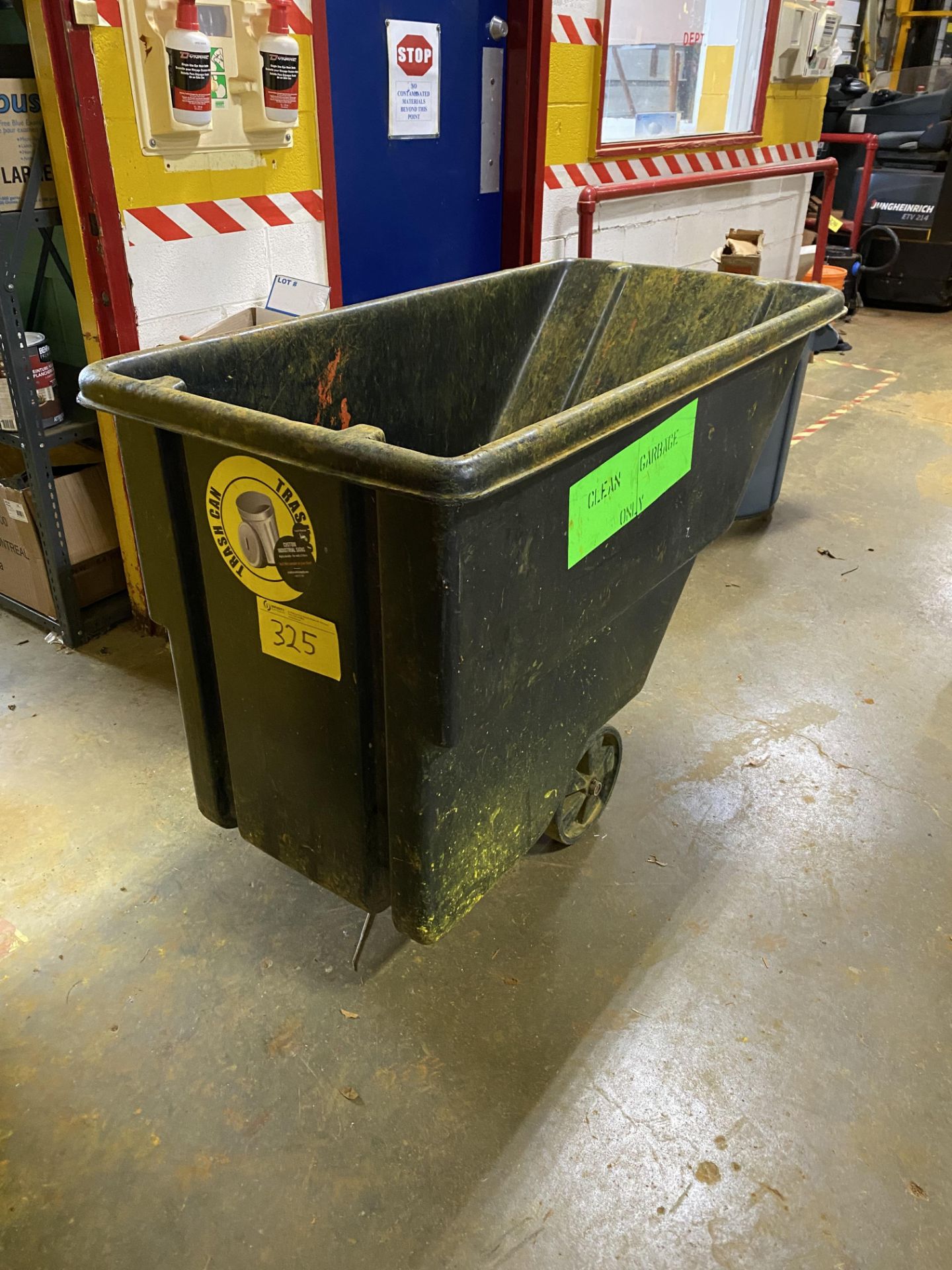 LOT OF (2) PLATFORM CARTS AND BLACK DUMP HOPPER