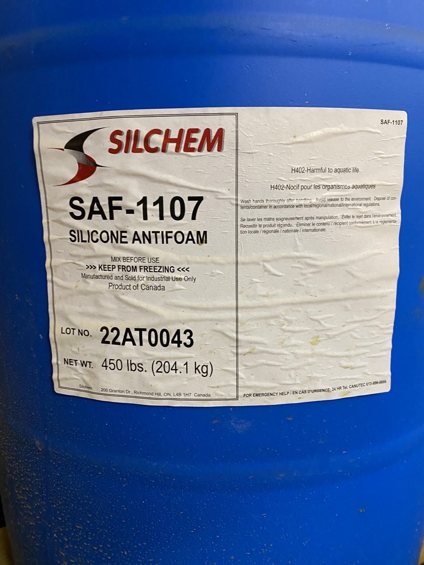 LOT OF (2) 55 GALLON DRUMS OF SAF-1107 SILICONE ANTI FOAM - Image 2 of 3