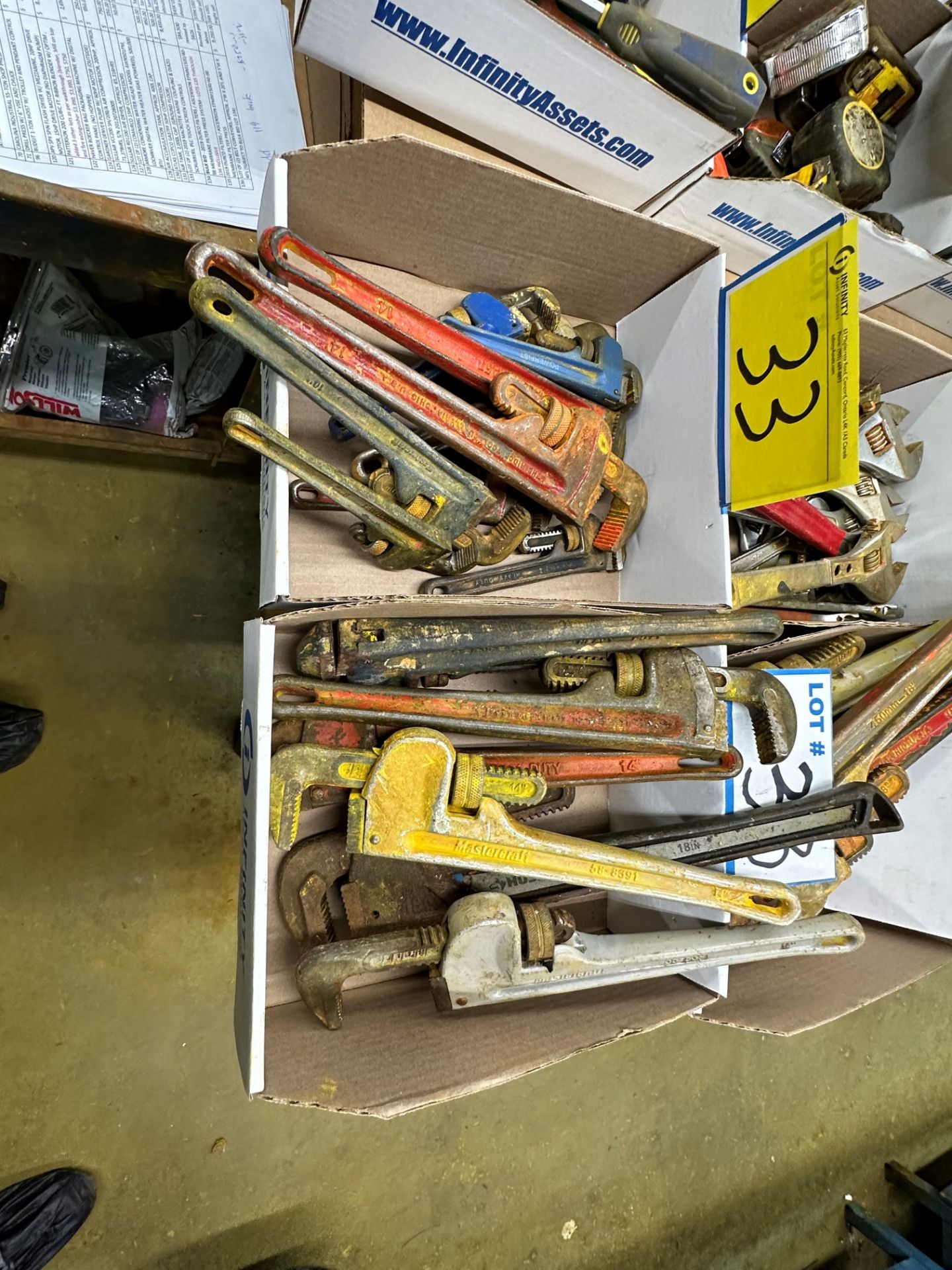 LOT OF (6) BOXES OF PIPE WRENCHES, ADJUSTABLE WRENCHES, MASTERCRAFT WRATCH WRENCHES PUNCHES, ETC. - Image 4 of 4