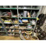 METAL STORAGE RACK, 2-SECTION W/ HOSES, MIXED PARTS, STAINLESS STRAPPING