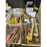 LOT OF (6) BOXES OF PIPE WRENCHES, ADJUSTABLE WRENCHES, MASTERCRAFT WRATCH WRENCHES PUNCHES, ETC.