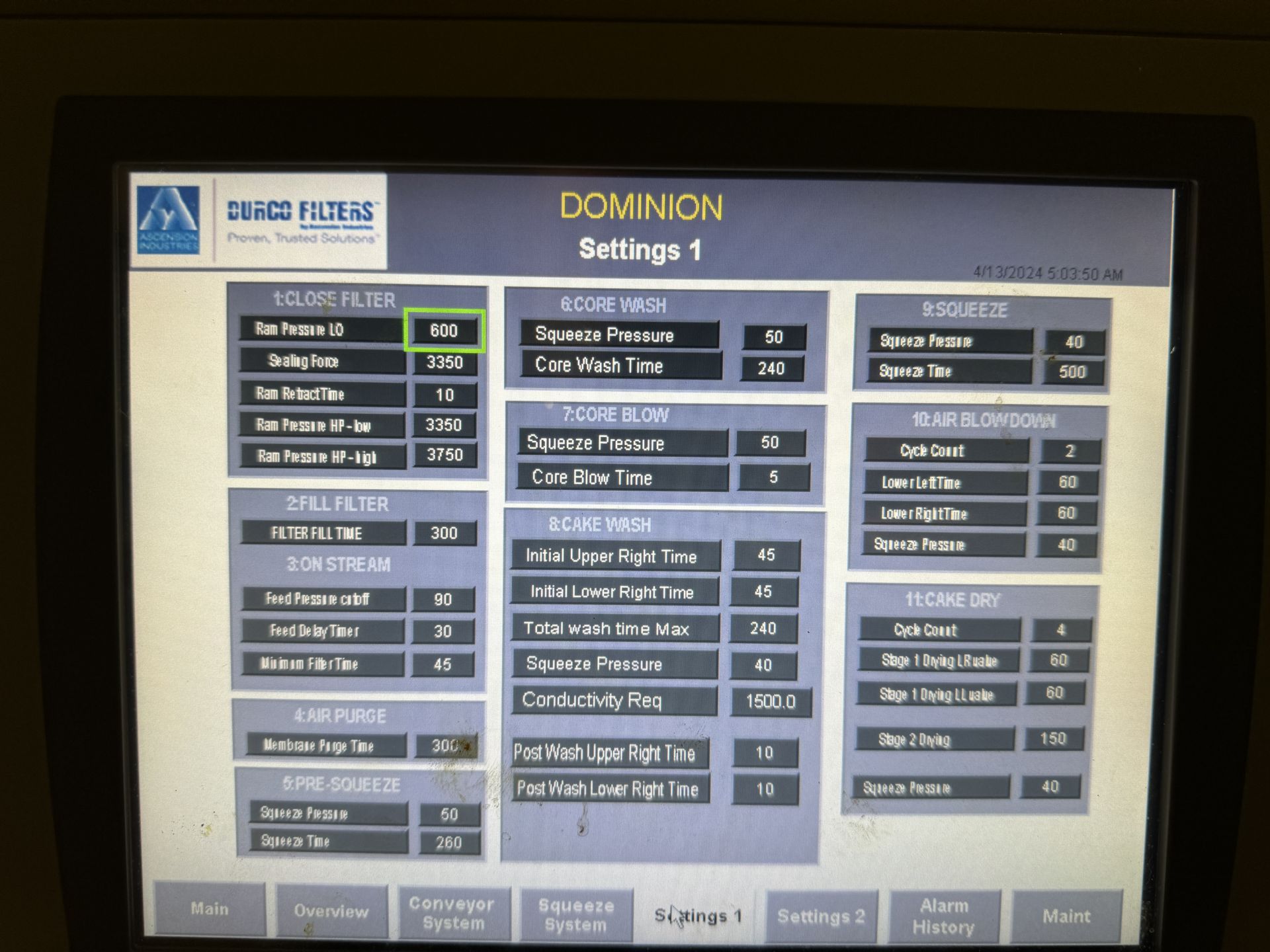 2019 DURCO FILTERS / ASCENSION EPMM1500/40-98 MEMBRANE FILTER PRESS WITH KLINKAU MEMBRANES, PLC - Image 15 of 36