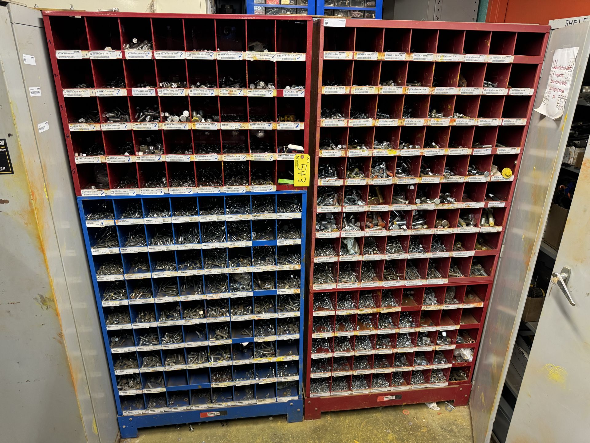 LOT OF (3) PIGEON HOLE CABINETS (224-SLOTS) W/ FASTENER SUPPLIES