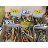 LOT OF (6) BOXES OF PLIERS, DRIVERS, CHANNEL LOCKS, MEASURING TAPES, PUNCHES, CUTTERS