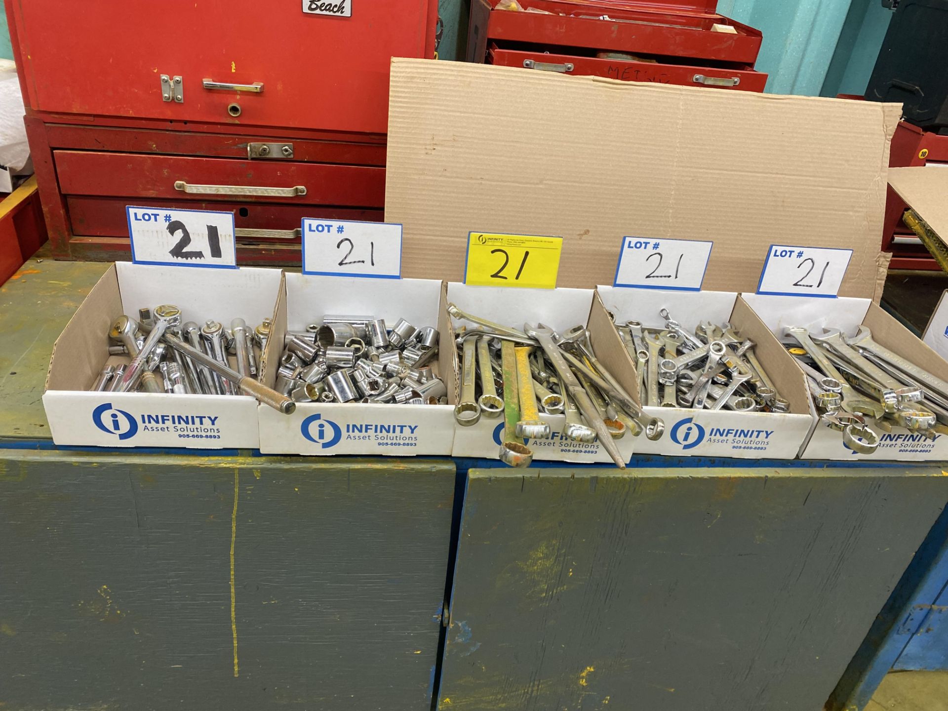 LOT OF (5) BOXES OF WRENCHES, SOCKETS, RATCHETS