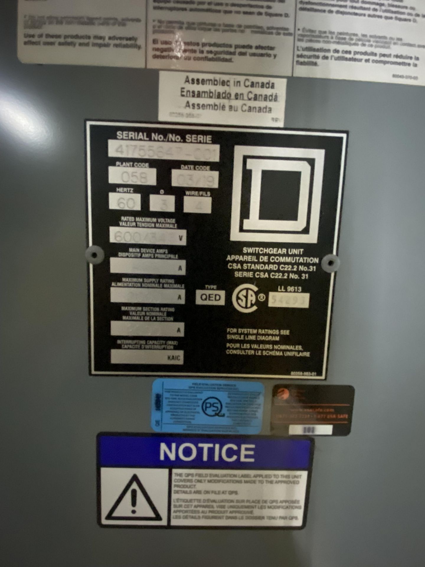 SQUARE D MCC-F5 MOTOR CONTROL CENTER, (1) SECTION ONLY W/ JANITZA UMG508 DIGITAL CONTROLLER (WIRE TO - Image 5 of 8