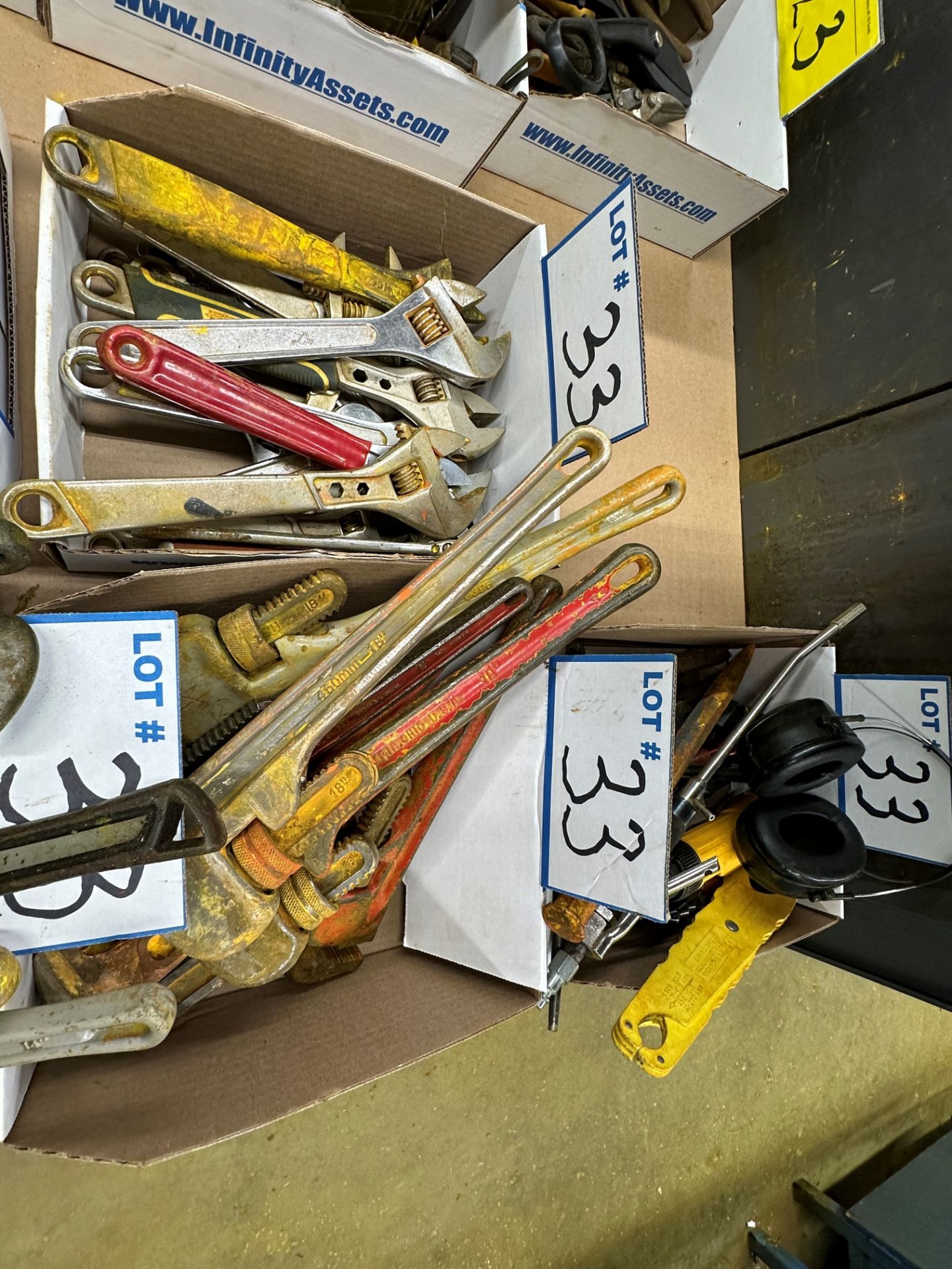 LOT OF (6) BOXES OF PIPE WRENCHES, ADJUSTABLE WRENCHES, MASTERCRAFT WRATCH WRENCHES PUNCHES, ETC. - Image 3 of 4