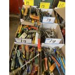 LOT OF (8) BOXES OF TOOLS, CHANNEL LOCKS, DRIVERS, VISE GRIPS, MALLOTS, ALLEN KEYS, MIXED TOOLS,