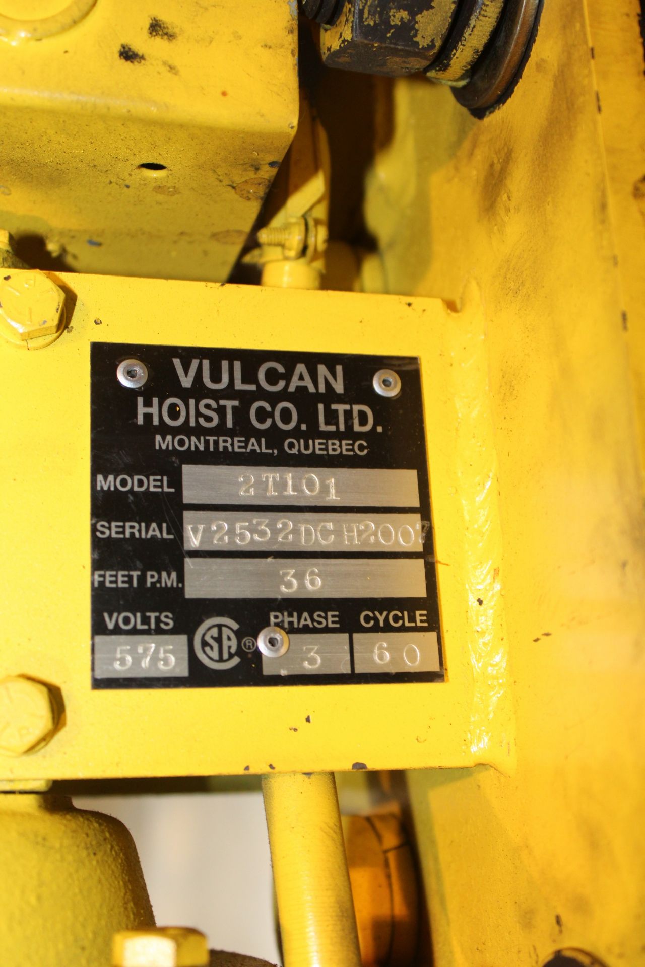 2-TON VULCAN ELECTRIC HOIST - Image 6 of 10