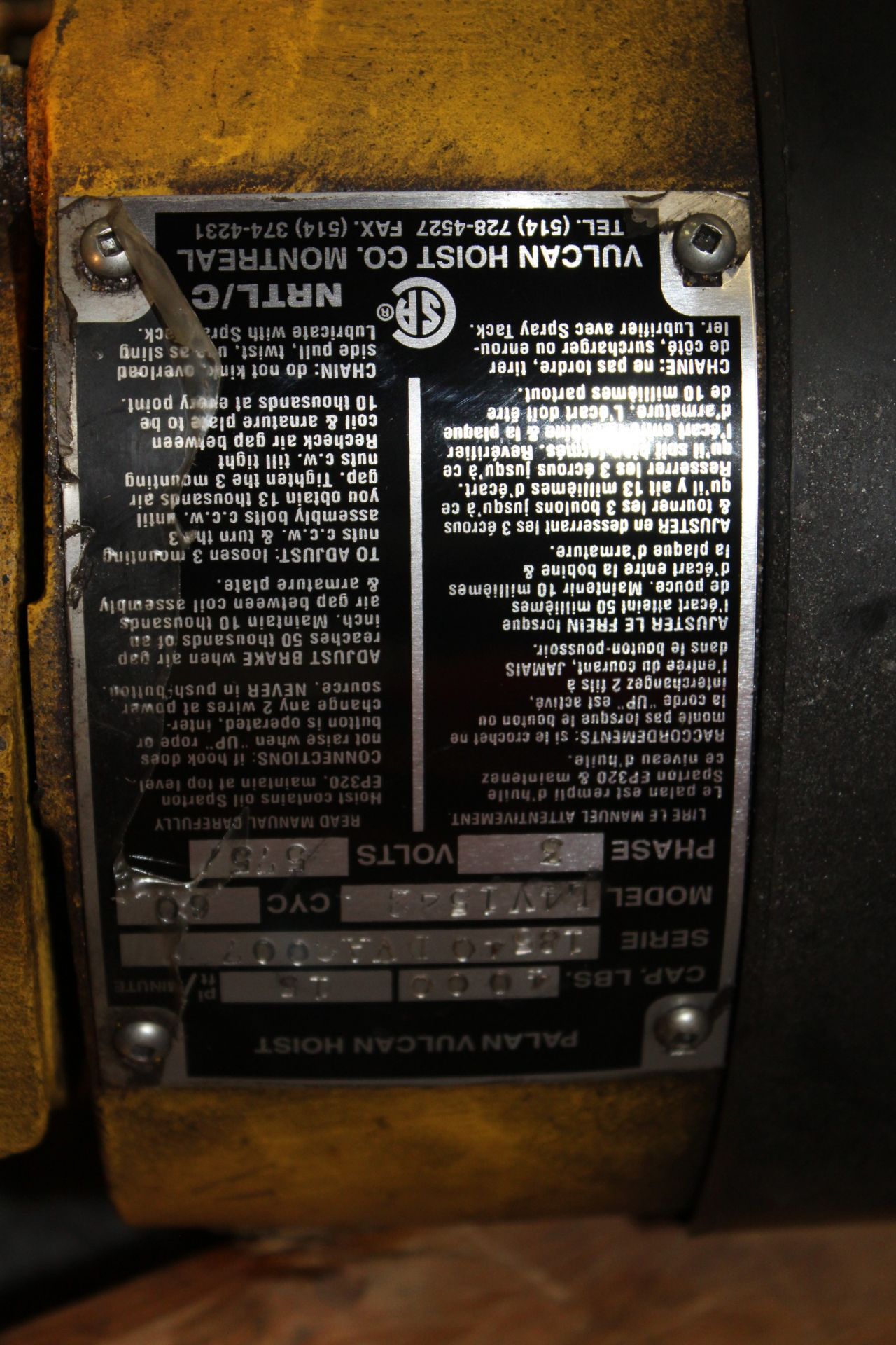 2-TON VULCAN ELECTRIC HOIST - Image 9 of 10