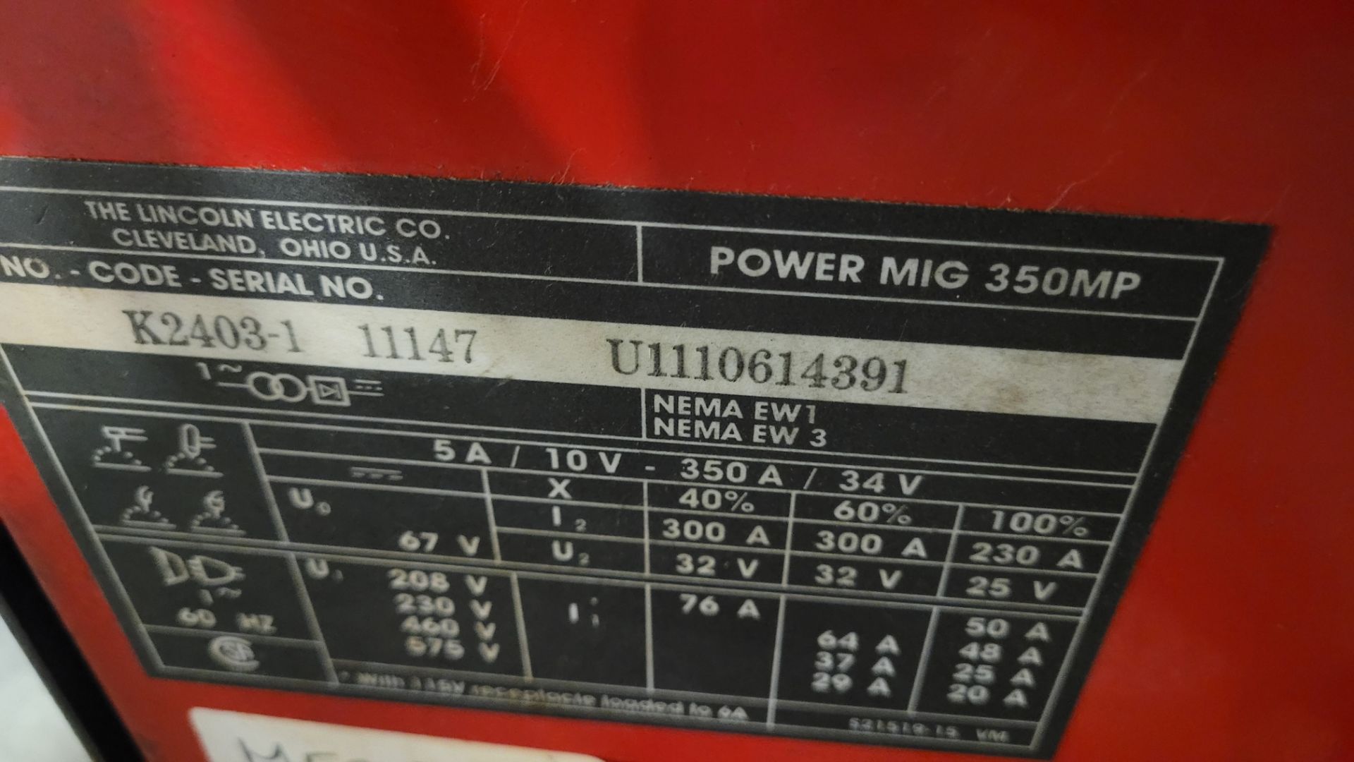 LINCOLN ELECTRIC 350 MP POWER MIG WELDER, CODE K2403-1 11147, S/N U1110614391 - Image 4 of 4