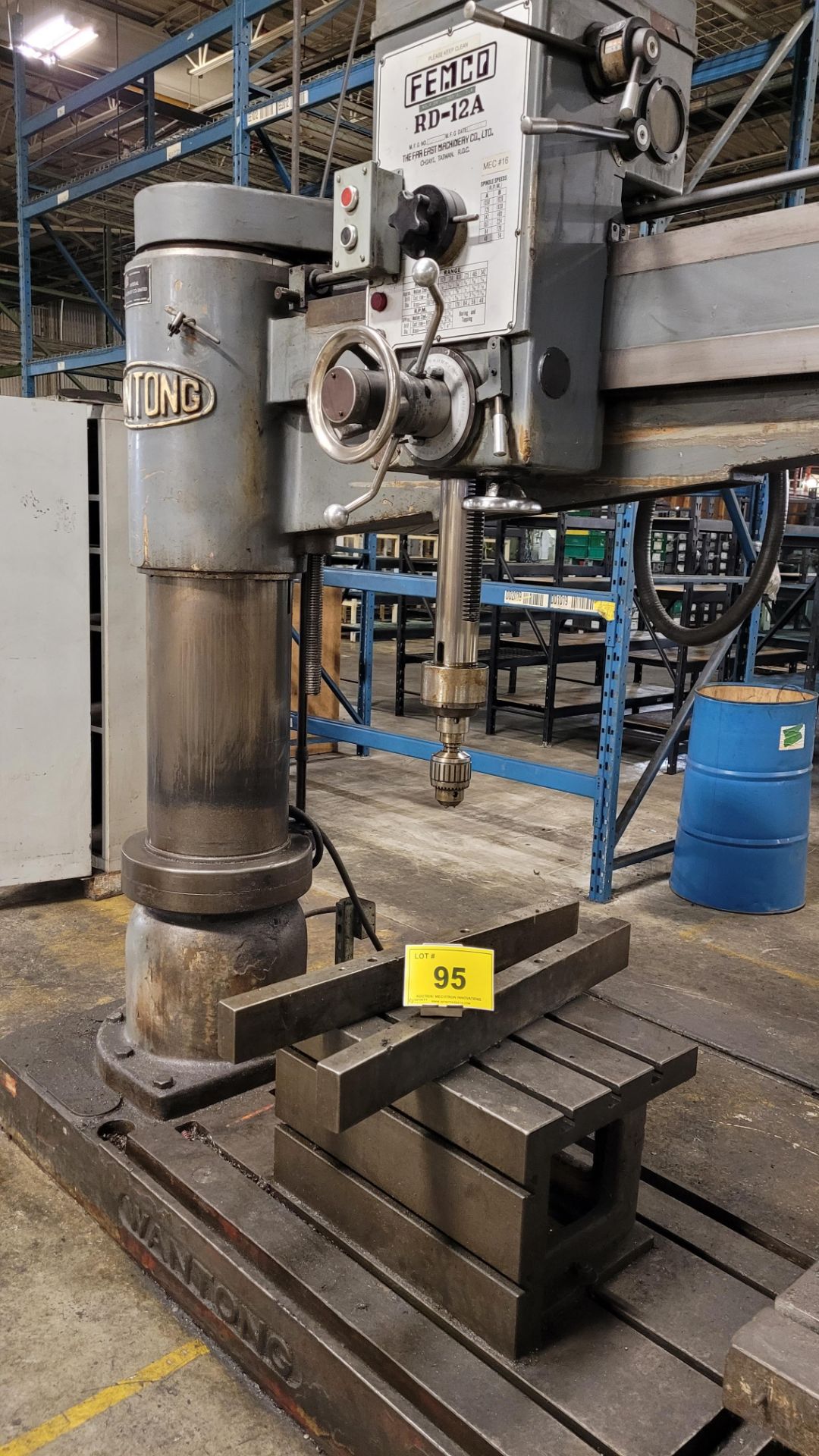 FEMCO / WANTONG RD-12A RADIAL ARM DRILL, BOX TABLE, SET OF PARALLELS, S/N 75-2137 (RIGGING FEE $