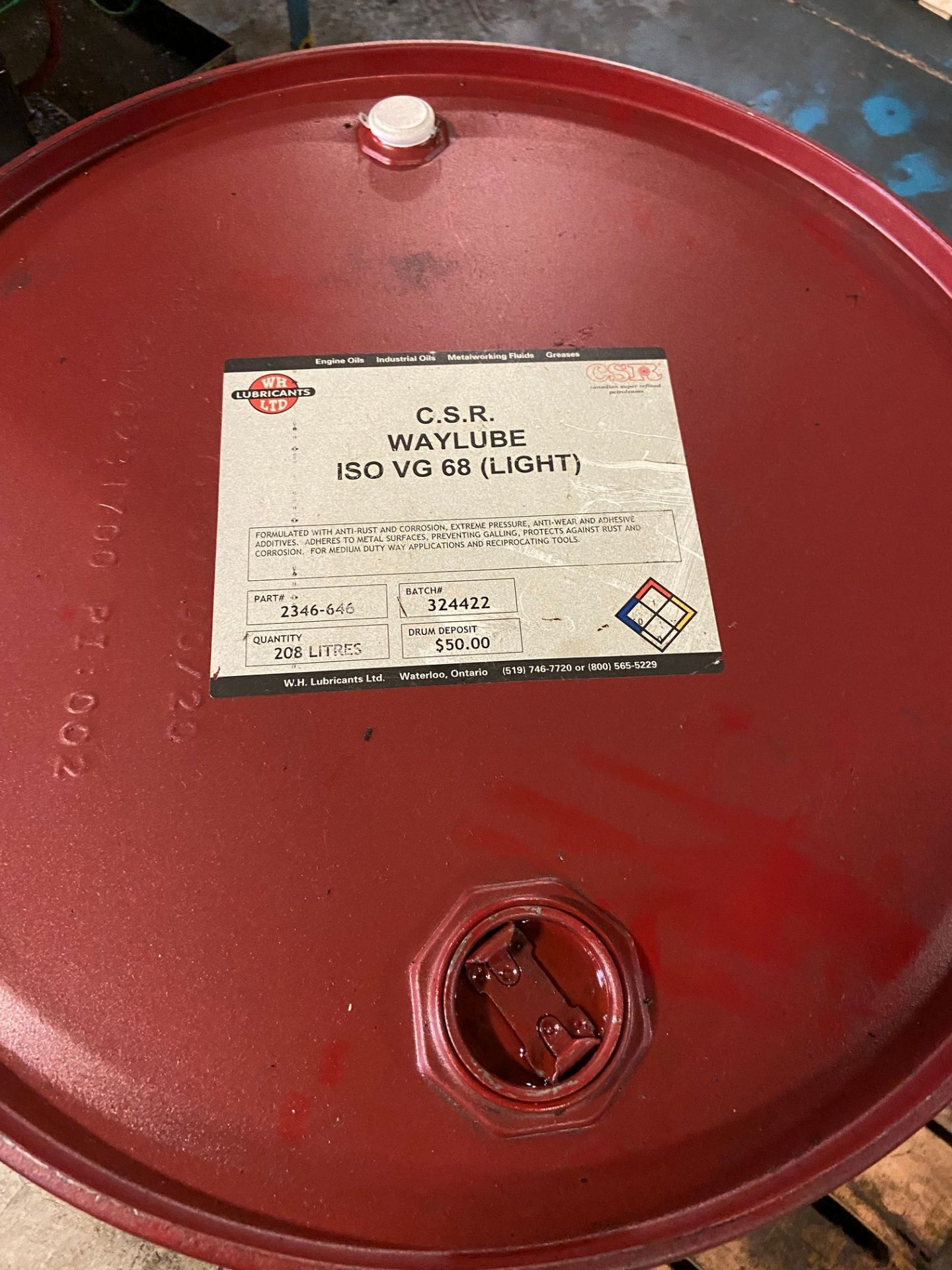 45 GALLON DRUM OF C.S.R. WYLUBE ISO VG65 (LIGHT) LUBRICANT - Image 2 of 2