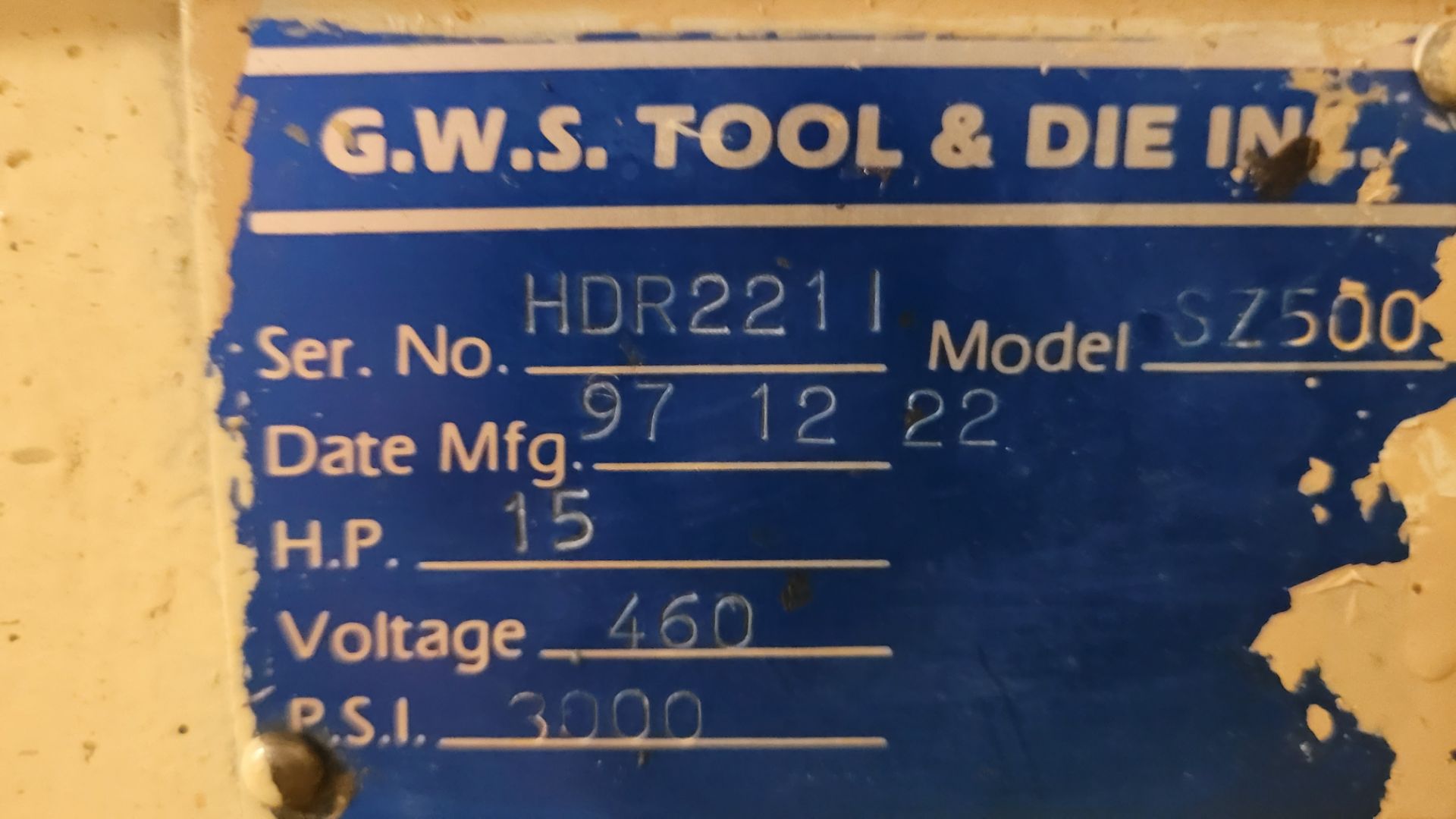 GSW TOOL & DIE MODEL SZ500 TUBE ENDFORMER C/W (2) "DROP IN" QUICK CHANGE ID/OD TYPE TOOLING (RIGGING - Image 4 of 7