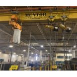 MENTOR DYNAMICS OVERHEAD 120' LONG, SINGLE I-BEAM OVERHEAD HOIST SYSTEM C/W KITO CORP. 2 TON