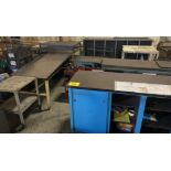 ASSORTED TABLES, BENCHES, CARTS SHELVING