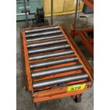 PORTABLE DIE LIFT TABLE ON CASTORS, 1650 LBS, C/W 19" X 39" ROLL TOP CONVEYOR & CABLE WINCH