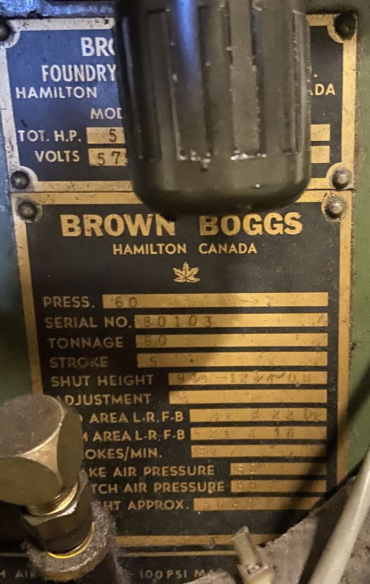BROWN BOGGS 60 TON OBI PUNCH PRESS, 5 HP, 3/60/60 VOLTS, 5" STROKE, CIECO PCI-100 CONTROLLER, S/N: - Image 12 of 13