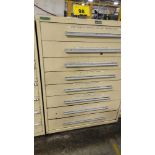 LISTA HEAVY DUTY STORAGE CABINET W/ CONTENTS, TOOLING, HARDWARE, PNEUMATIC PARTS, ETC. (RIGGING