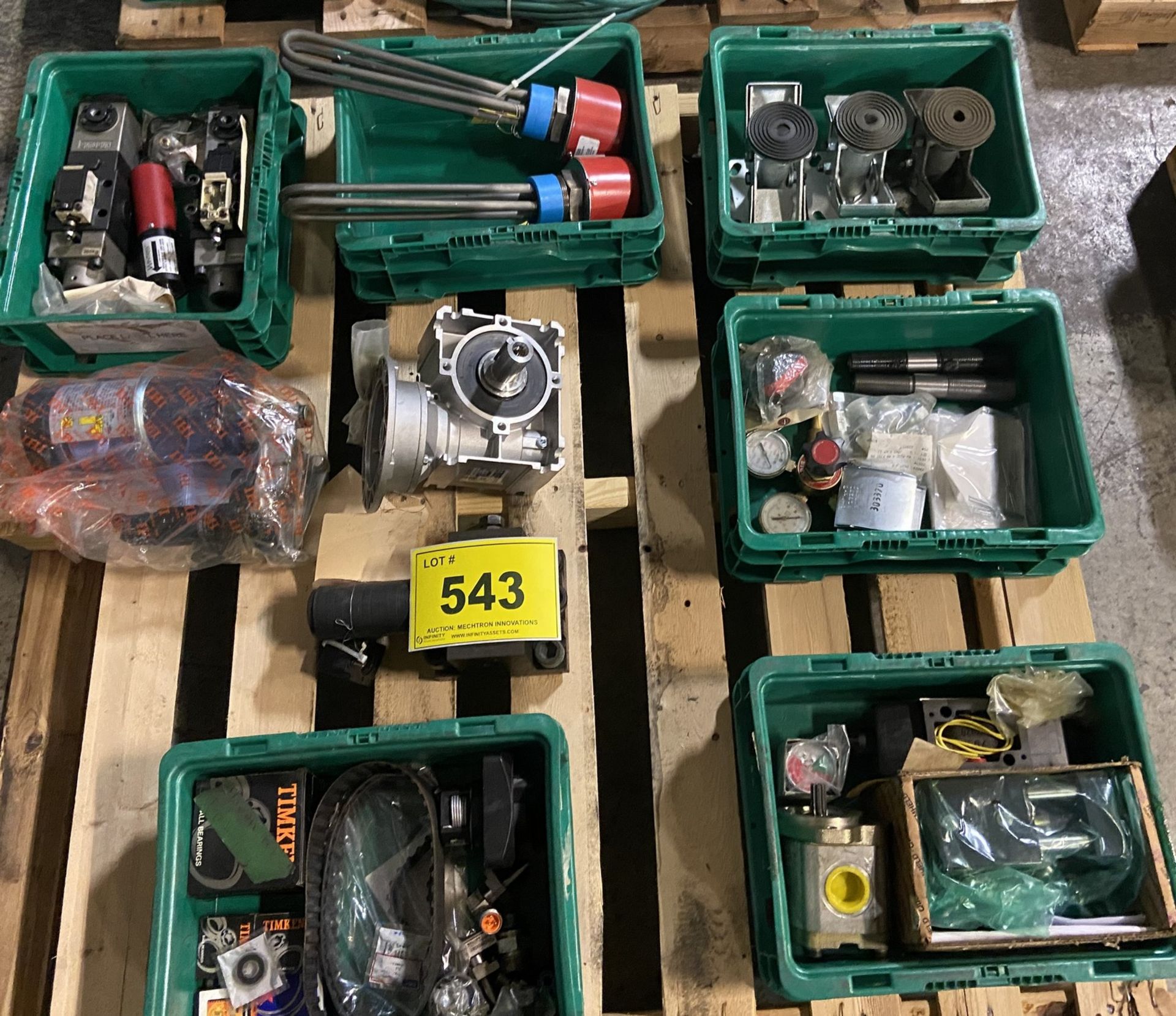 LOT OF ASST. BEARINGS, VALVES, GEARBOXES, ETC.