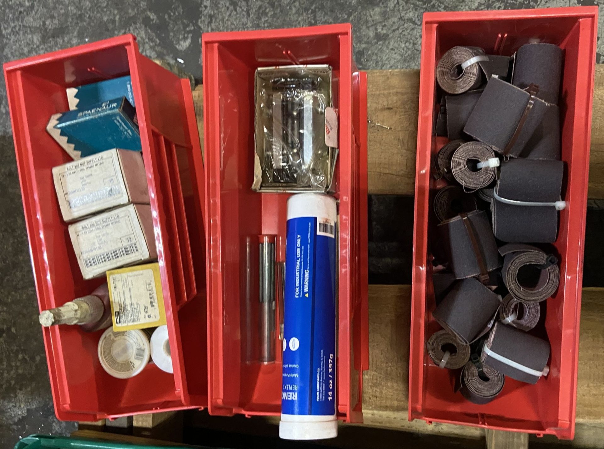 LOT OF EXTENSION CORDS, FESTO PARTS, CIRCUIT BOARDS, SANDING SUPPLIES, THREAD REPAIR KITS, ETC. - Image 3 of 5