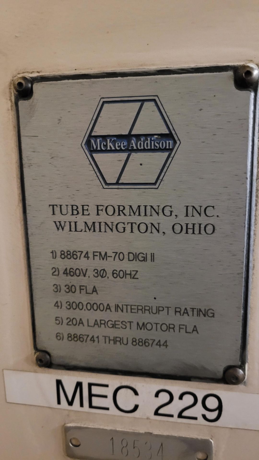 ADDISON MCKEE MODEL FM-70 DIGIFORM II 3" TUBE ENDFORMER (RIGGING FEE $50) - Bild 6 aus 6