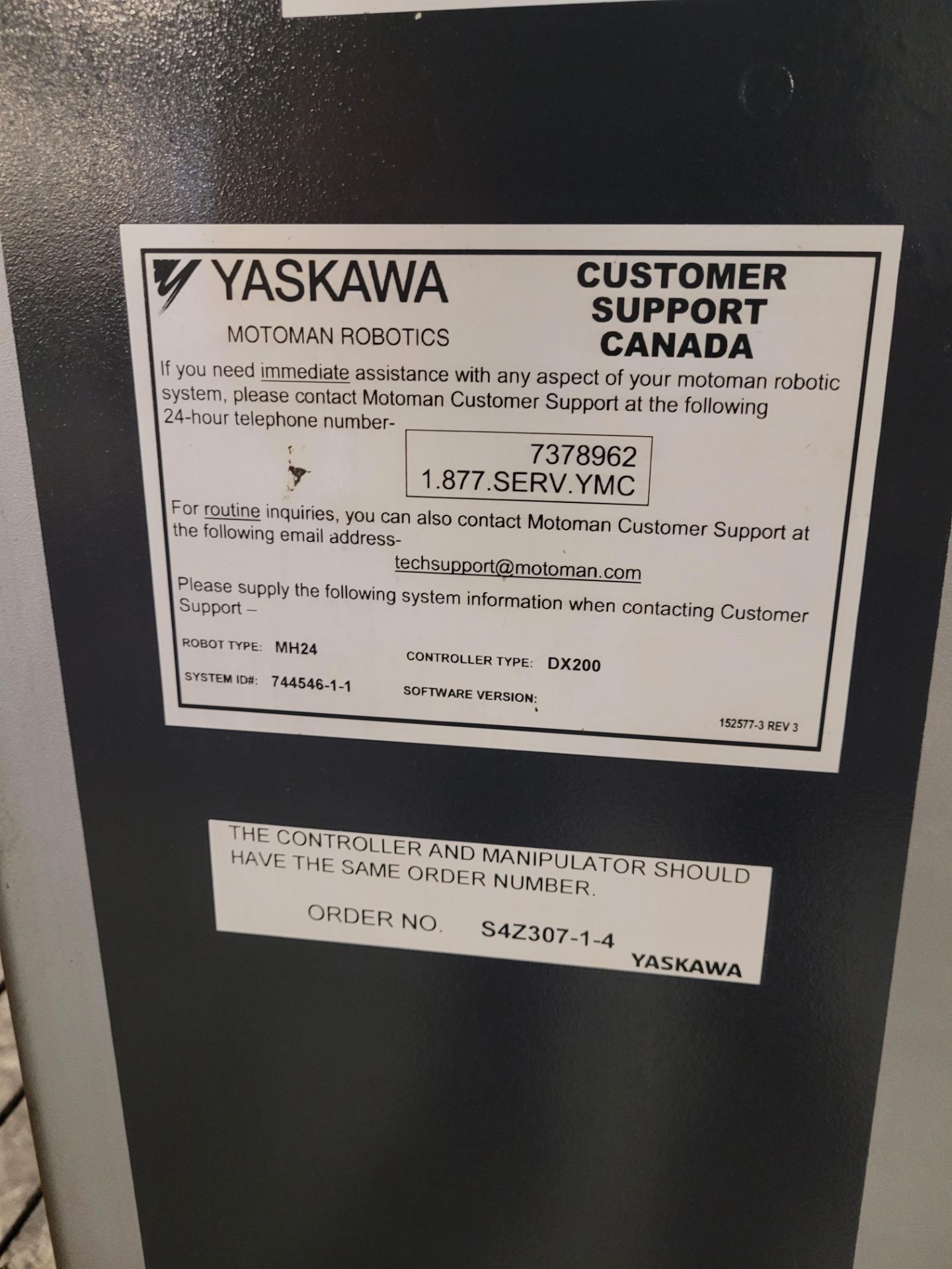 2015 YAKASAWA MOTOMAN MH24T/YR-MH00024-A00 ROBOT, 24KG CAP., YAKASAWA DX200 ROBOT CONTROLLER ( - Image 5 of 10