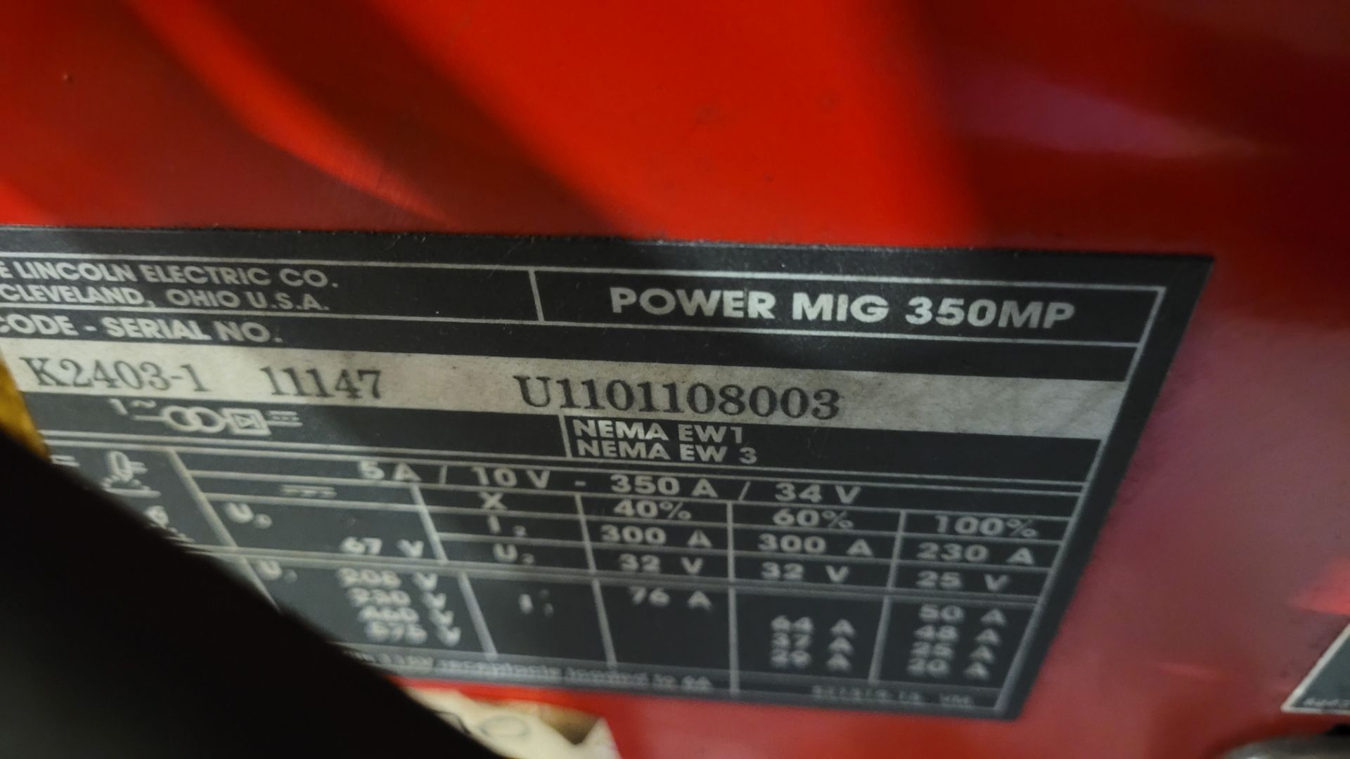 LINCOLN ELECTRIC 350 MP POWER MIG WELDER, CODE K2403-1 11147, S/N U1101108003 - Bild 3 aus 3