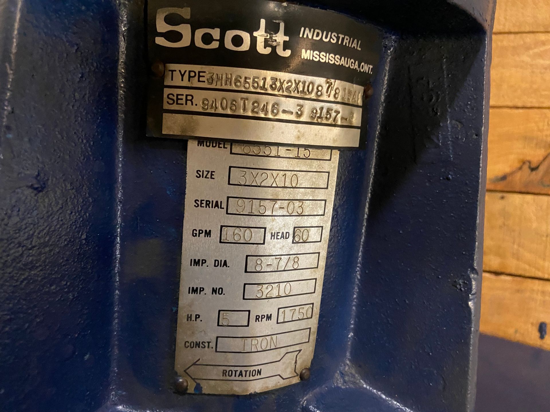 SCOTT MODEL 6551-10 IMPELLER TRANSFER UNIT, 160GPM, 3 X 2 X 10 SIZE, 1750 RPM - Image 4 of 4