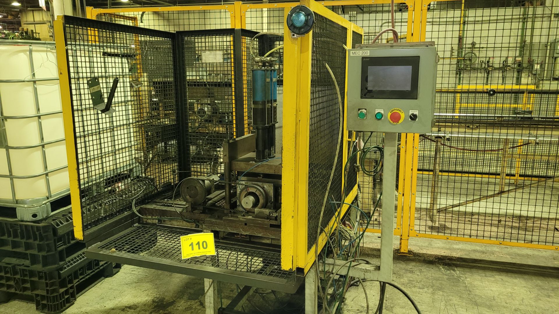 PNEUMATIC DIMPLER PRESS, MITSUBISHI CONTROLLER, SAFETY CAGE