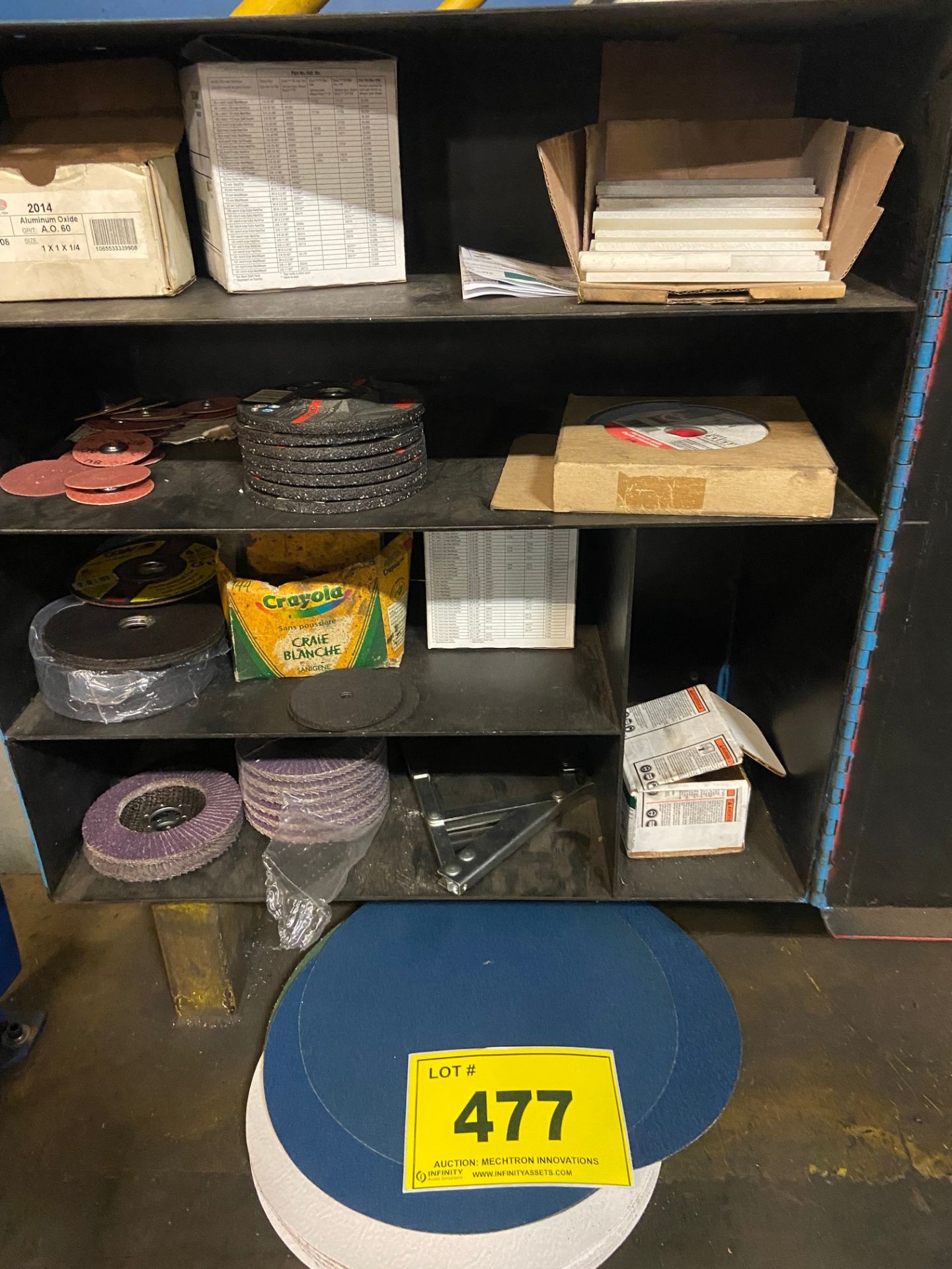 METAL WORK BENCH C/W STORAGE CABINET, GRINDING BLADES - Image 2 of 3