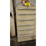 7-DRAWER LISTA HEAVY DUTY STORAGE CABINET W/ CONTENTS, CYLINDERS, TOOLING, PNEUMATIC PARTS, ETC. (