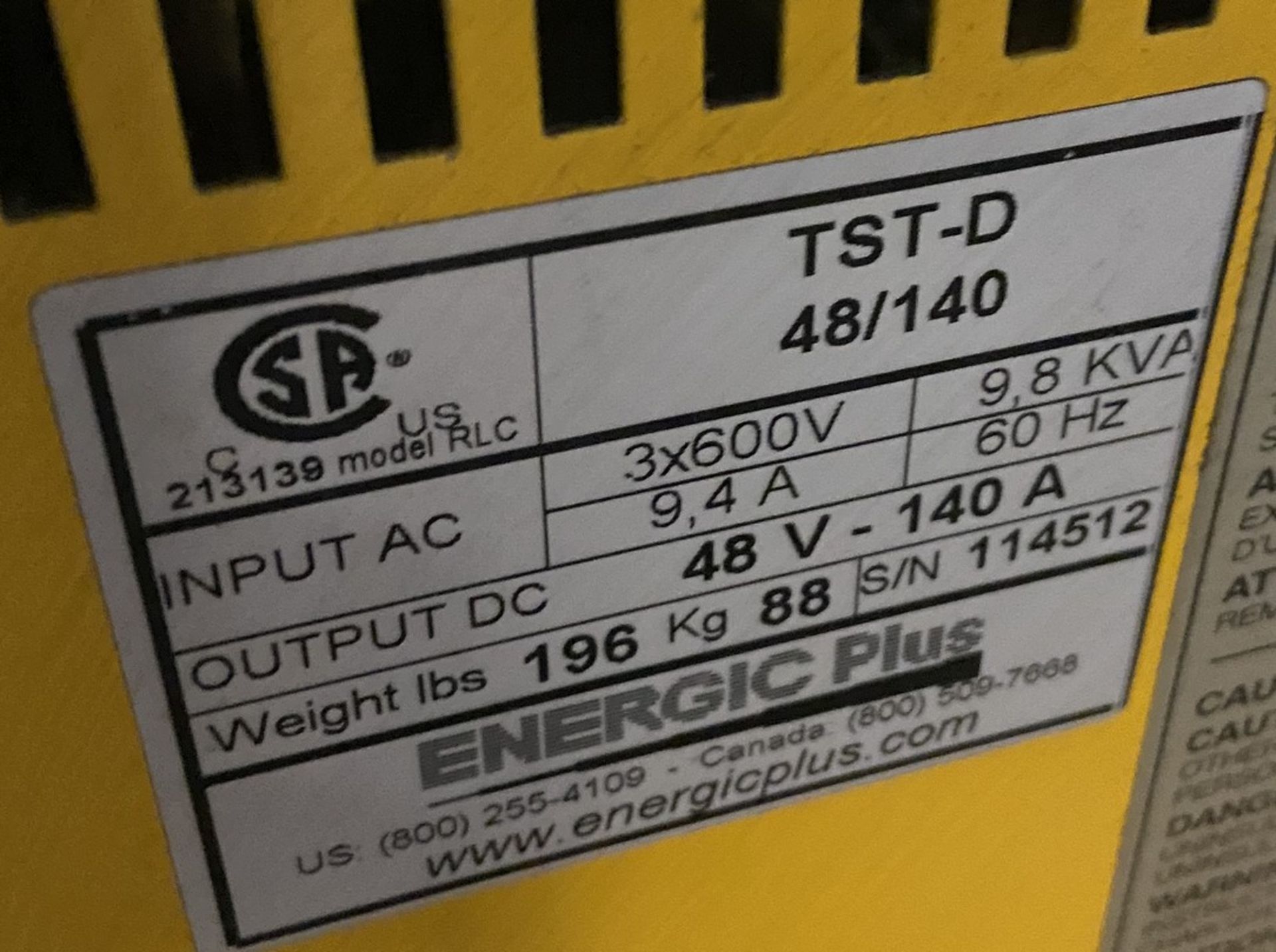 ENERGIC PLUS TST-D 48/120 BATTERY CHARGER, 48V-120A, S/N: 114512 - Image 2 of 3