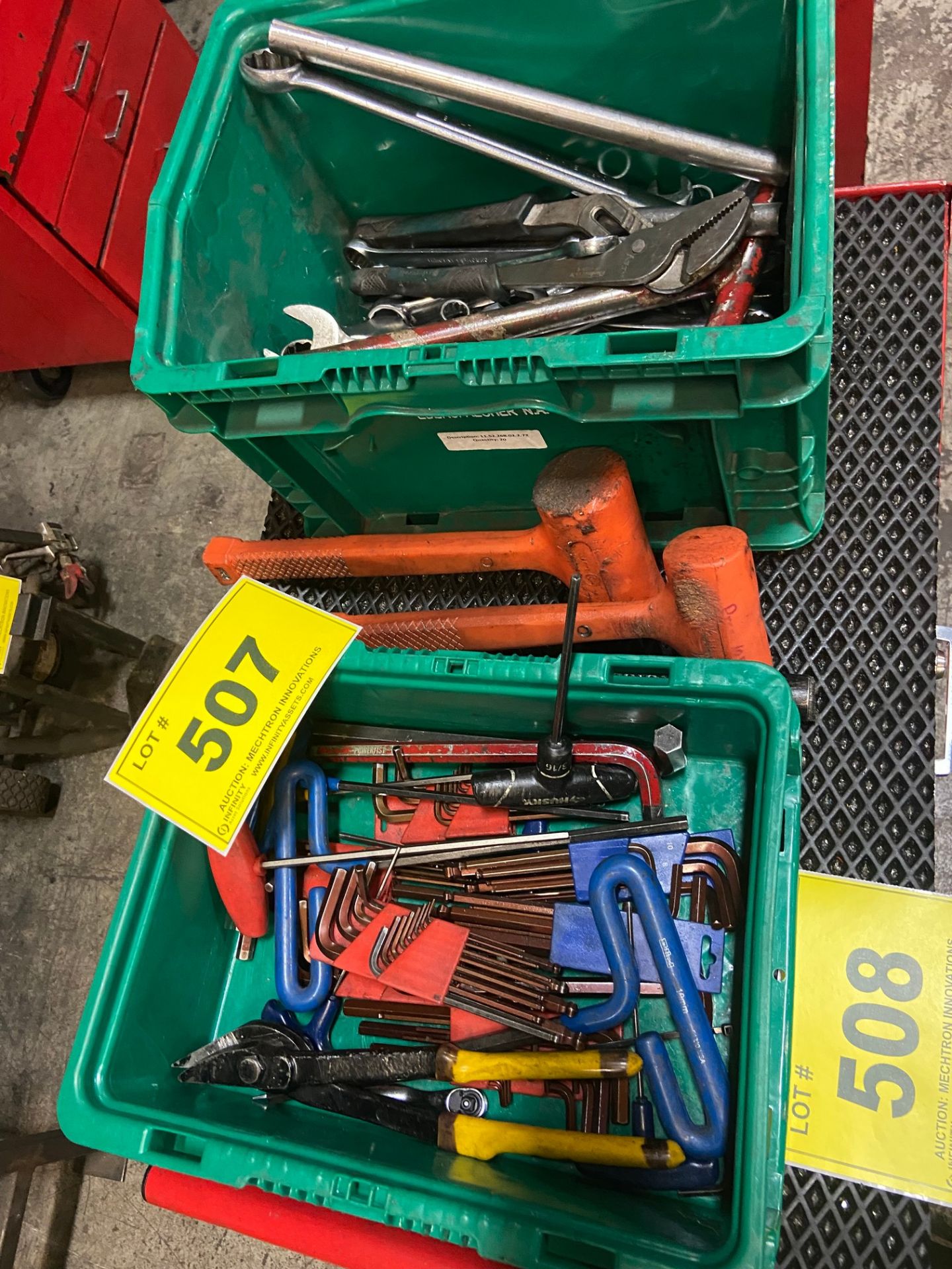 LOT (2) BINS C/W ASSORTED HAND TOOLS