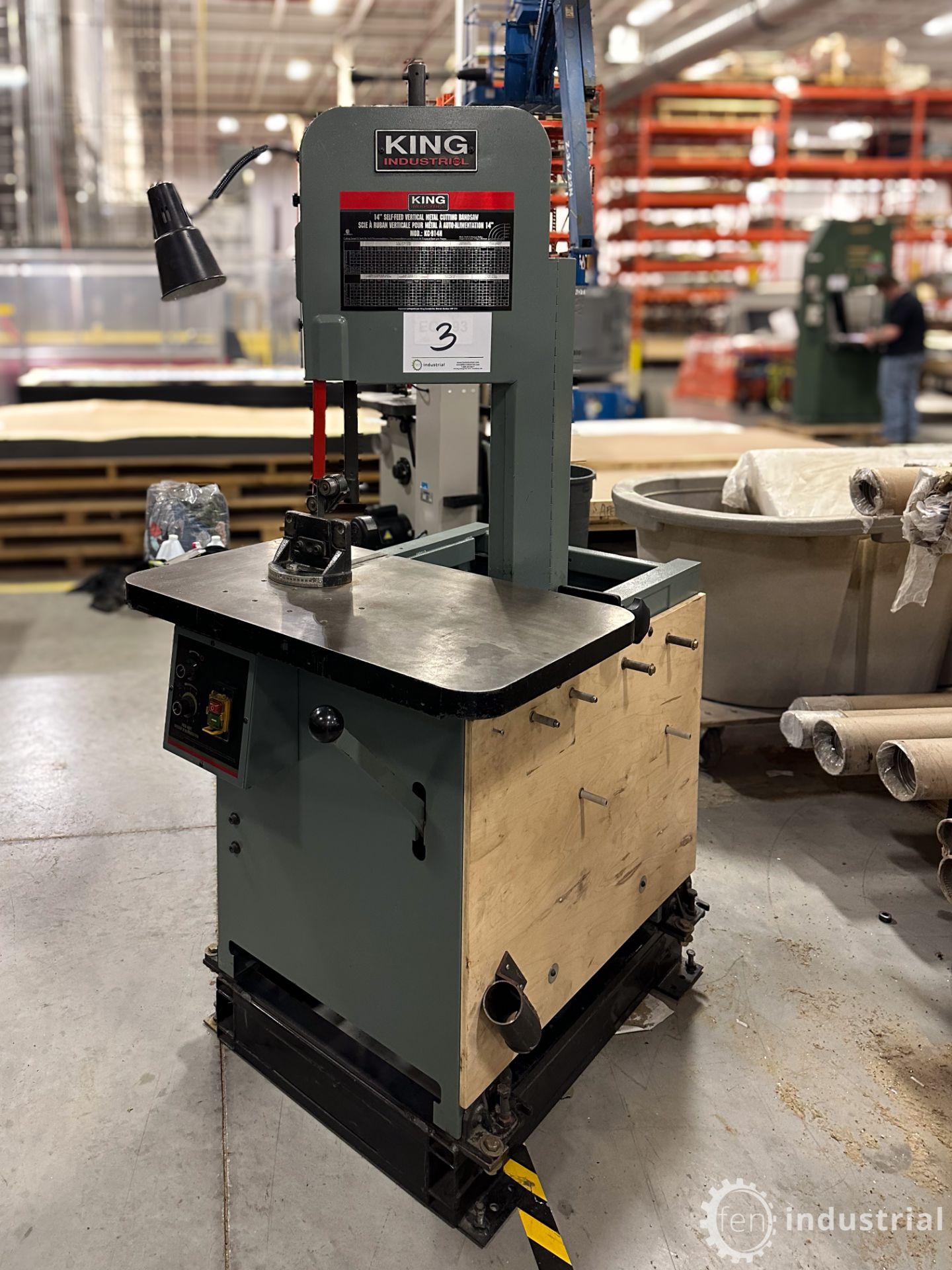 2011 KING INDUSTRIAL KC-914H 14” SELF-FEED / ROLL-IN VERTICAL METAL CUTTING BANDSAW, 1,725 RPM,
