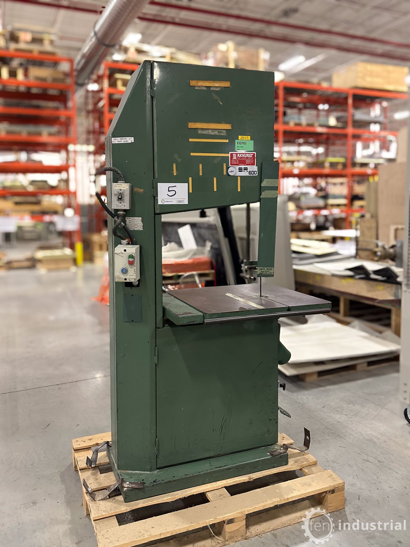 MEBER SR600 VERTICAL BANDSAW, 3HP, 23” THROAT, 575V, S/N M350 (RIGGING FEE $100)