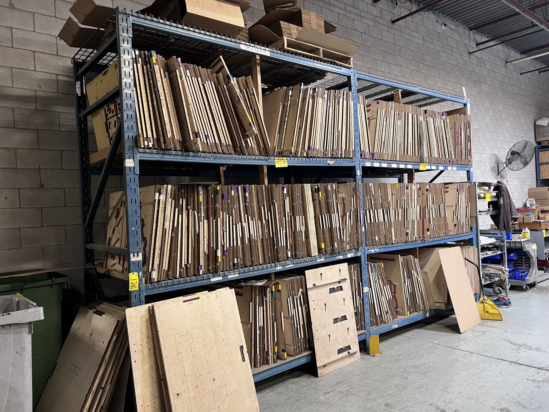 LOT OF (5) SECTIONS OF PALLET RACKING W/ (4) SHELVES AND MESH SHELVING, APPROX. 10'/8'W X 42"D X