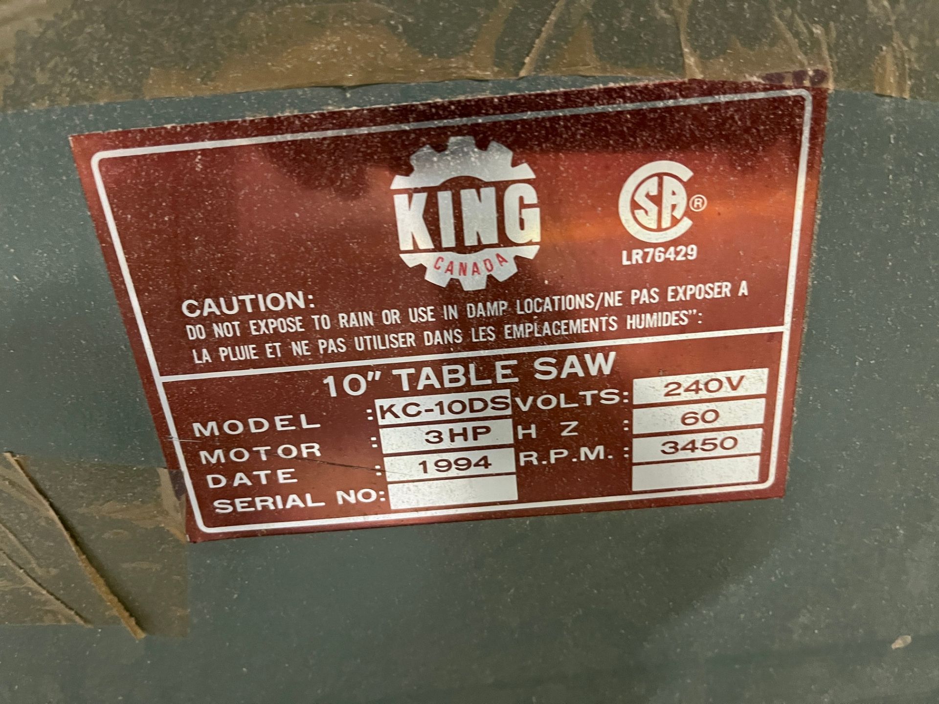 KING KC-10DS 10" TABLE SAW - Image 3 of 3