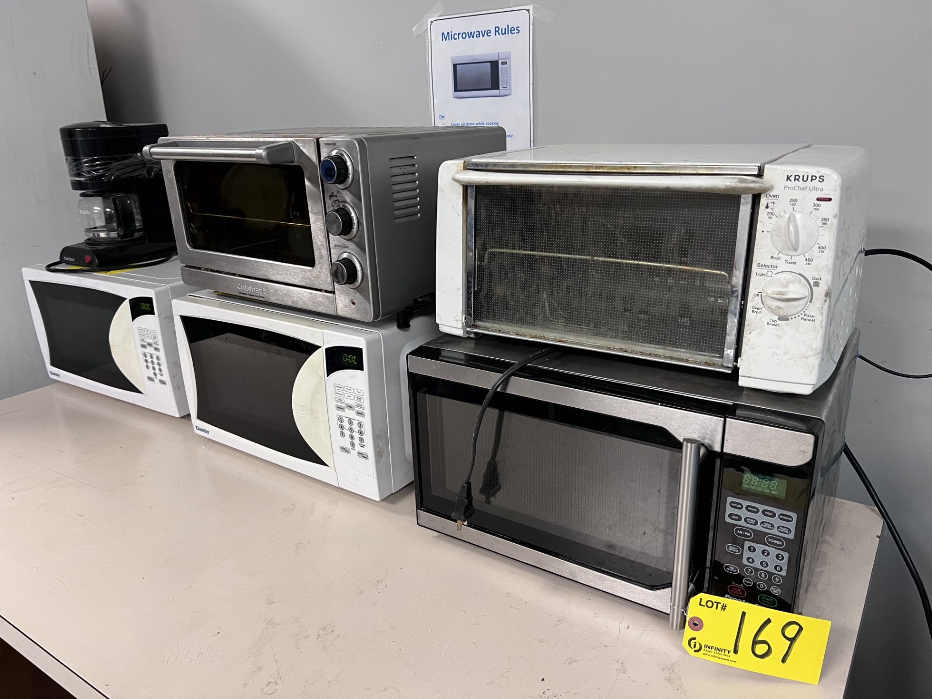 LOT OF (3) MICROWAVES, (2) TOASTER OVENS, COFFEE MAKER