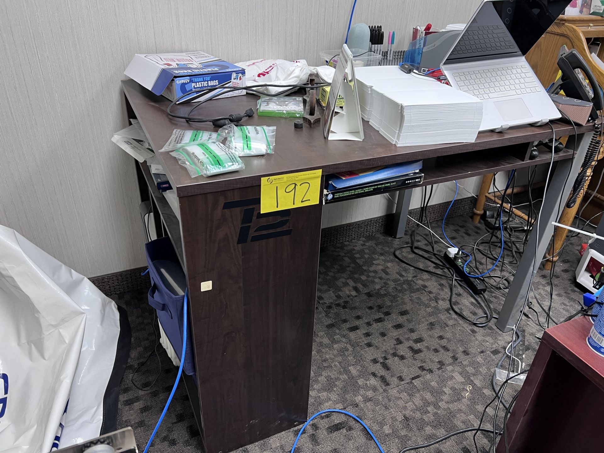 DESK, TABLE, CHAIR, (2) CABINETS, ROLL TOP CABINET, WHITEBOARD (NO CONTENTS) - Image 4 of 4