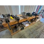 WORKBENCH W/ 6" VISE, DIE CUTTER TOOLING AND DIES, JIGSAW BLADES, TOOLBOX