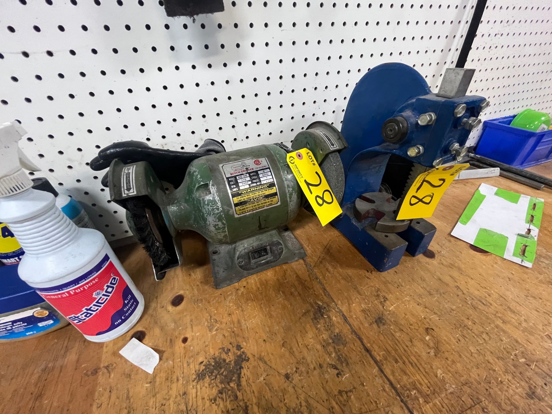 WORKBENCH W/ TOOLEX 6" BENCH GRINDER, 1-TON ARBOR PRESS AND 6" VSIE (NO CONTENTS) - Image 3 of 3