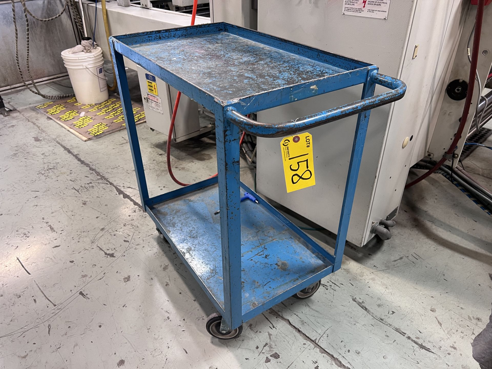 BLUE METAL SHOP CART, APPROX. 18" X 30"