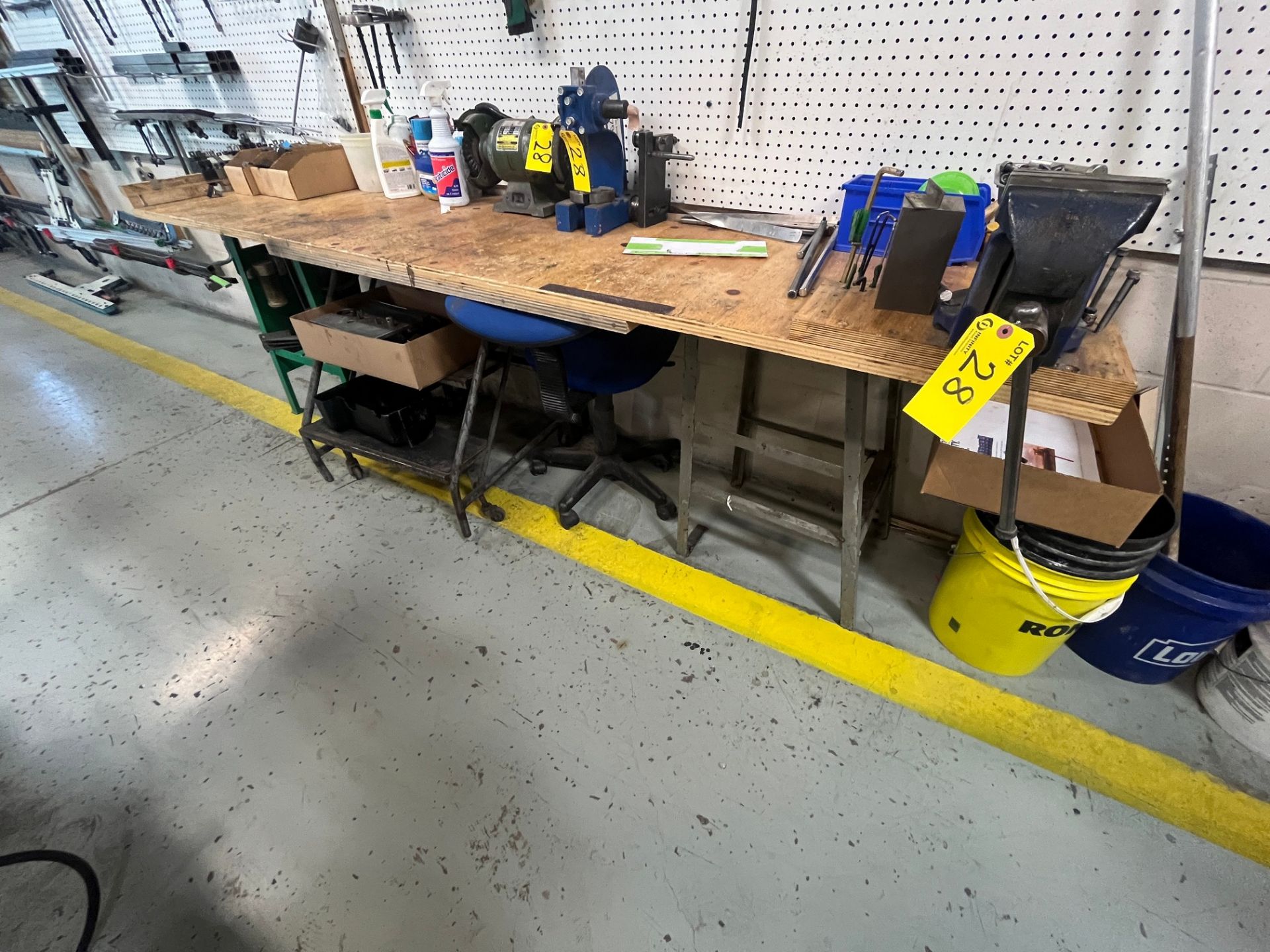 WORKBENCH W/ TOOLEX 6" BENCH GRINDER, 1-TON ARBOR PRESS AND 6" VSIE (NO CONTENTS)